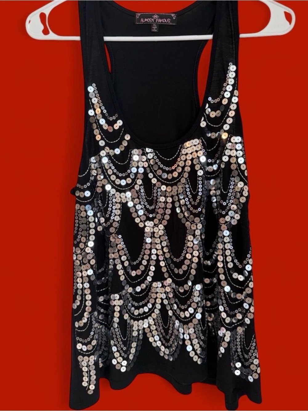 Almost Famous Black Sequin Draped Tank